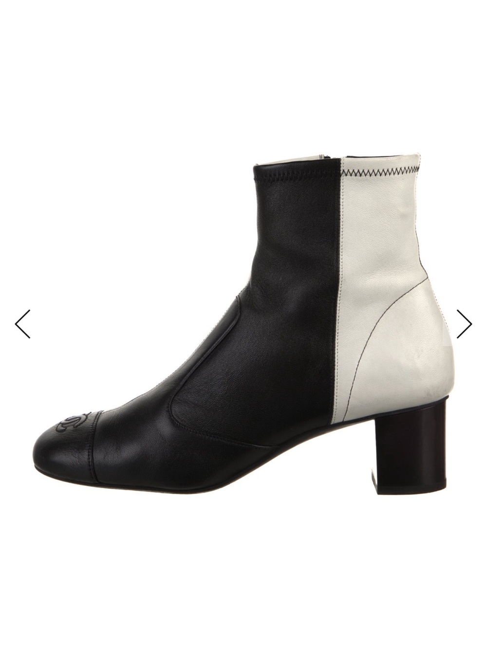 CHANEL Black and White Leather Ankle Boots SIZE-9 PREOWNED